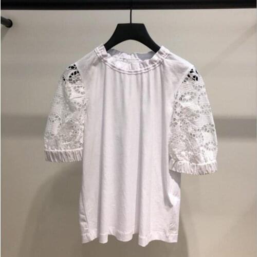 Patads French fashion cut out pattern casual round neck short sleeve lady T-shirt spring and summer all over t11611e