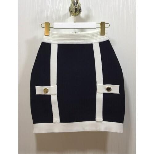 Wrap Womens Skirt Knitting Buttock Mini Skirt With Back Zipper Black And White Gold Button Sexy Short Skirts
