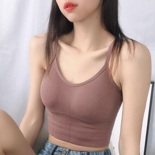 Women Bras Casual Spaghetti Straps Clothes Activewear Solid Sports Bra Fitness -MX8