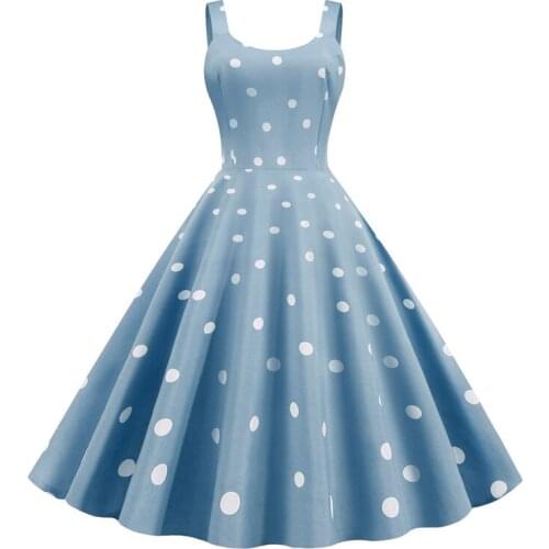 2021 Square Neck Sleeveless Fit and Flare Polka Dot Summer Tank Dresses for Women Vintage Style Rockabilly Party Dress 50s 60s