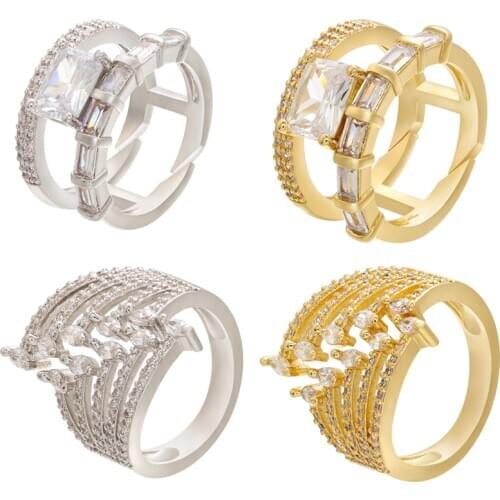 ZHUKOU gold/silver color women rings luxury CZ crystal adjustable Unisex rings for women/men Wedding Ring Jewelry model:VJ28