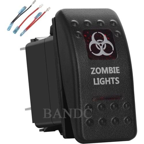 ZOMBIE LIGHTS Rocker Switch 5Pins On-Off SPST Dual Red Led Lamp for Car Boat RV ARB UTV Vehicles,Waterproof,12V/24V,Jumper Wires