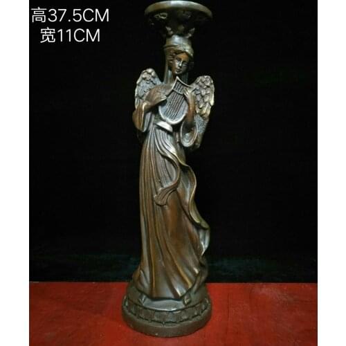 15" Tibet Buddhism Old Bronze Gem Statue of goddess athena Wax table Roman candlestick Feng Shui Decoration Enshrine table