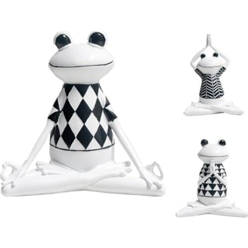 3 Styles Resin Black and White Stripes Frog Yoga Figurines Animal Yoga Statue Cute Frog Model for Office Home Decor Gifts
