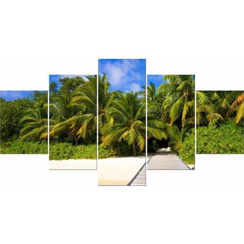 5 Pieces Coconut Tree Blue Sky And Beach Seascape Home Wall Decor Canvas Picture Art HD Print Painting On Canvas Artworks Frame