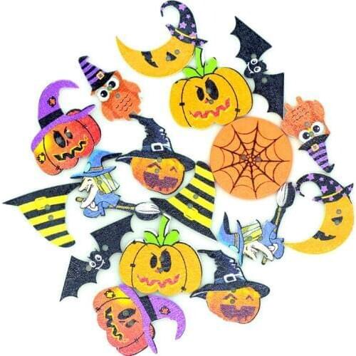 50PCS Randomly Mixed Wooden Halloween Pumpkin Buttons|Halloween Party Embellishment Buttons|Halloween DIY Crafting Buttons