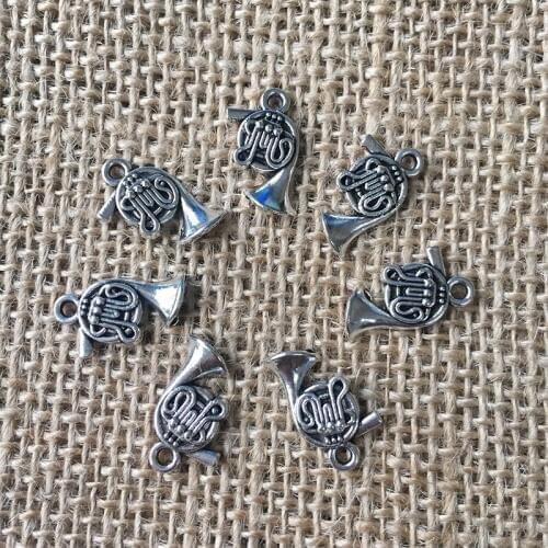 60 Pcs/lot 18x10mm Musical Note Horn Charms for Jewelry Making Antique Silver Plated Pendant for DIY Necklace Bracelet A035