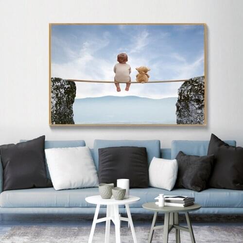 Abstract Child and Bear Canvas Paintings Wall Art Prints Poster Living Room Decor Painting On The Wall Childrens Room Decor