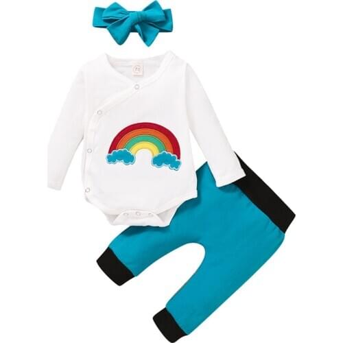 0-18M Newborn Kid baby Girl Boy Clothes set Long Sleeve Rainbow Print Bodysuit Top pant suit Cute Sweet New born Outfit