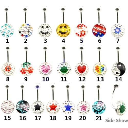 BOG-Lot 1 Piece Belly Button Ring Navel Piercing Nombril Ombligo Stud Epoxy CZ Crystal Ferido Disco Body Jewelry Earring
