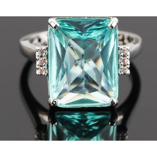 Charm Large Square Stone Engagement Ring Silver Color Cubic Zirconia Rings for Women Wedding Party Jewelry Accessories Wholesale