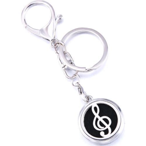 Musical Note Aroma Keychain Keyring Open Locket Stainless Steel Perfume Aromatherapy Essential Oil Diffuser Car Keychain Jewelry