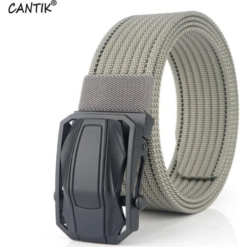 CANTIK Unique 3D Black Automatic Buckle Metal Quality Canvas Belts Nylon Striped Belt for Men Clothing Jeans Accessories CBCA159