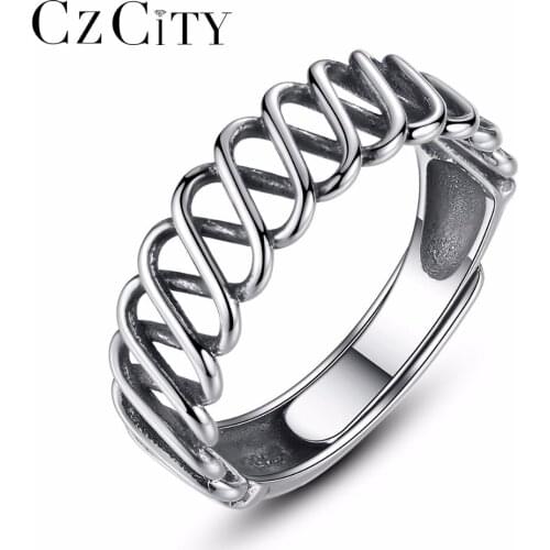 CZCITY Criss-Crossing Weaving Knot Retro Trending Wide 925 Sterling Silver Rings for Men & Women Fine Jewelry High Quality Ring