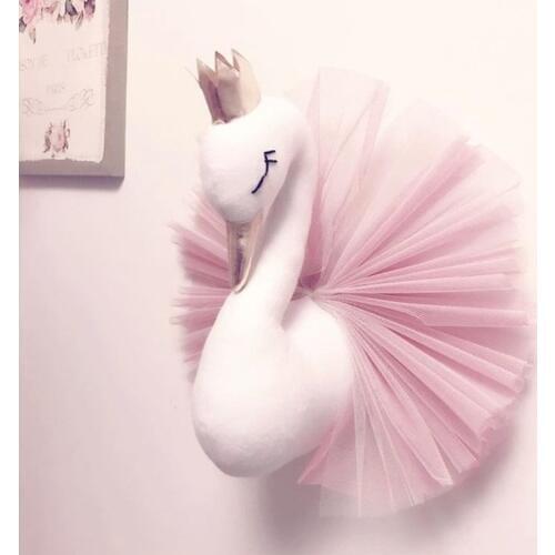 Baby Girl Room Decor Plush Animal Head Swan Wall Home Decoration Baby Stuffed Toys Girls Bedroom Accessories Kids Child Gift