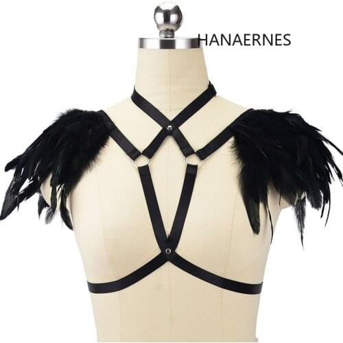 Women Sexy Lingerie Gothic Crop Tops Out Elastic Cage Bra Bandage Strappy Halter Bra Bustier Tops Harness feather Underwear