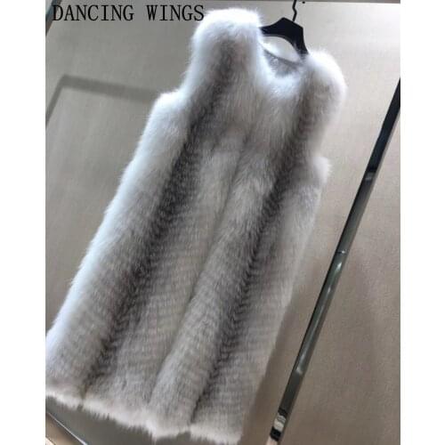 Imported Finland Full Pelt Cross Fox Fur Vest Outerwear Thick Warm Women Real Natural Fox Fur Long Sleeveless Coat Winter
