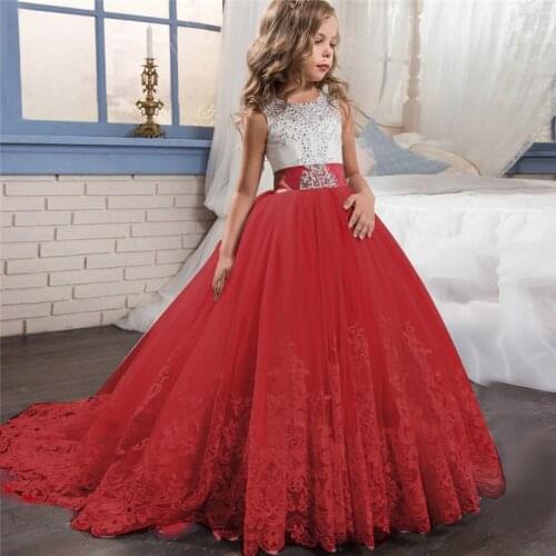 Fancy Kids Dresses For Girls Teenager Bridesmaid Elegant Princess Wedding Lace Dress Vestido Party Formal Wear 8 10 12 14 Years