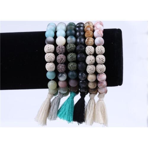 Hotsale 8mm multi stone tassel bracelet friendship stretch Amazon picture stone beads jewelry