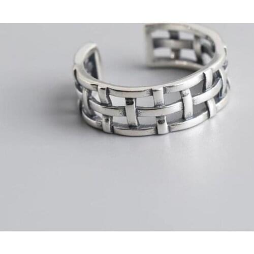 Fashion Bohemian Ethnic Silver Hollow Braided Cross Chain Rings for Women Party Vintage Adjustable Open Finger Rings Gifts