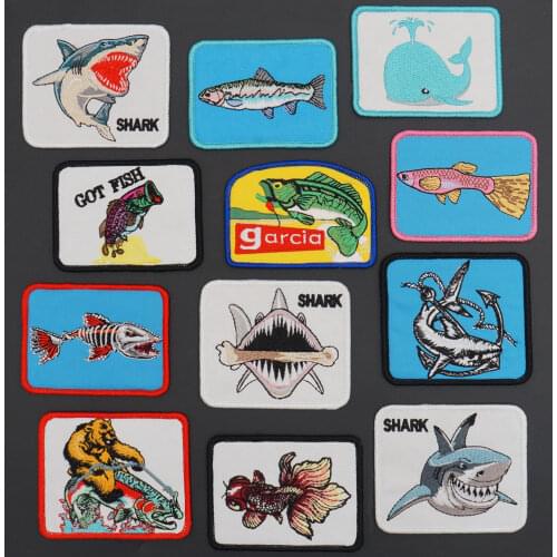 Funy Embroidery Got Fish Garcia Shark Punk Biker Patch Merrow Border Iron On Back Badge for Clothes Hat Accessories Decoration