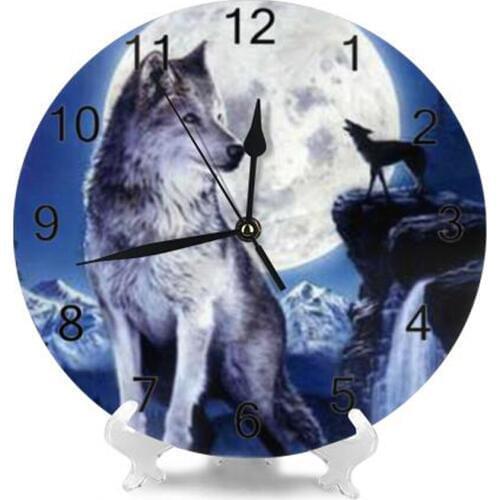 Wolf Animal Wall Decor Clocks Numeral Digital Dial Mute No Ticking Sound Battery Operated Kitchen Clocks for Childrens Playroom