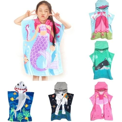 New Children Cute Cartoon Hooded Cloak Beach Towel Animal Printed Microfiber Baby Boys Girls Kids Swimming Bath Towel