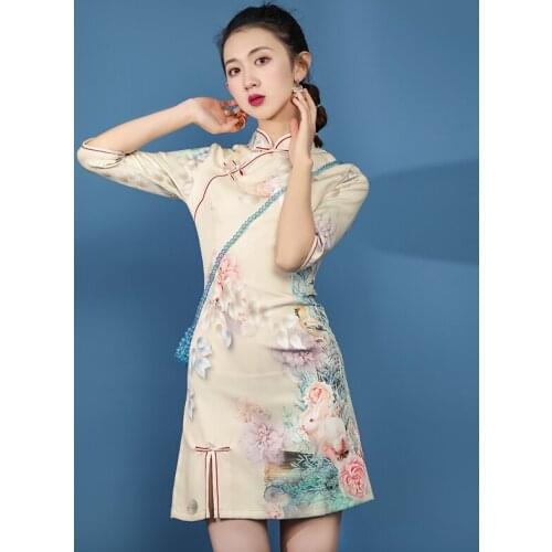 New fashion Vintage cheongsam dress women printing bodycon dress sexy dress bandage dress party dress women dress