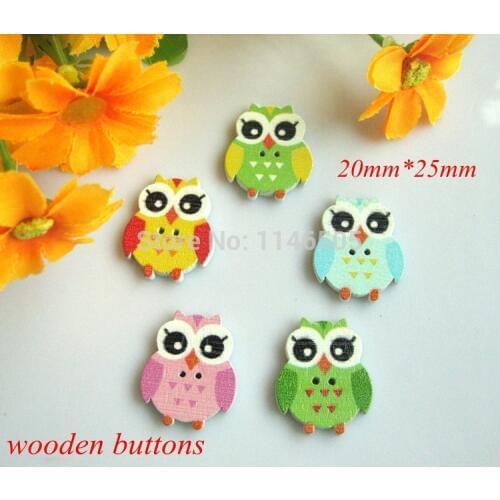 New product 100pcs/lot botoes Wooden buttons Painting Cartoon Owl Shape Buttons 20mm*25mm sewing accessories For Scrapbook