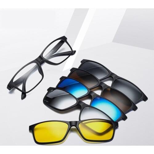 Polarized Magnetic Eyeglasses With Clip On For Male Myopia Optical Frame Glasses Retro Square Replaceable Lens Night Vision