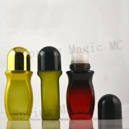 50ML Olive Green/Rose Red Glass Bottle With Glass Roller+Black/Gold Aluminum lid,Roll-on/Perfume/Essential oil/Deodorant Bottle