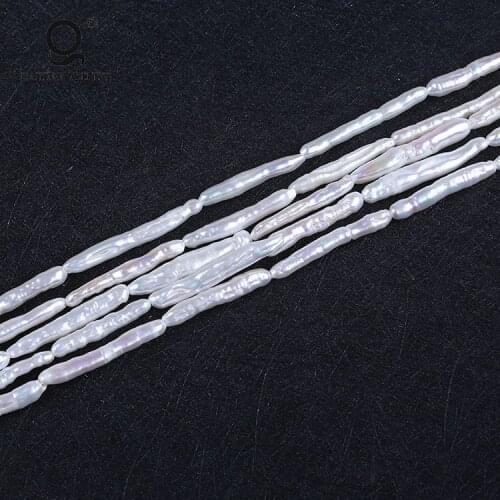 AAA 16" Natural White Straight-Drilled Irregular Biwa Fresh Water Pearl Stand For Jewelry Making