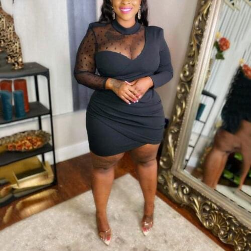 Plus Size Dresses for Women 4XL 5XL Mesh Patchwork See Through Bodycon Mini Length Sexy Evening Night Club Vestidos Mujer Dress