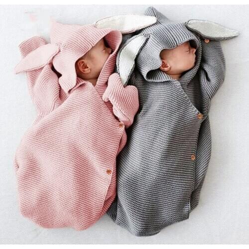 LZH 2021 Autumn New Baby Knitting Bunny Sleeping Bag Newborn Rabbit Ears Side Button Sleeping Bag Children Envelope Sleeping Bag