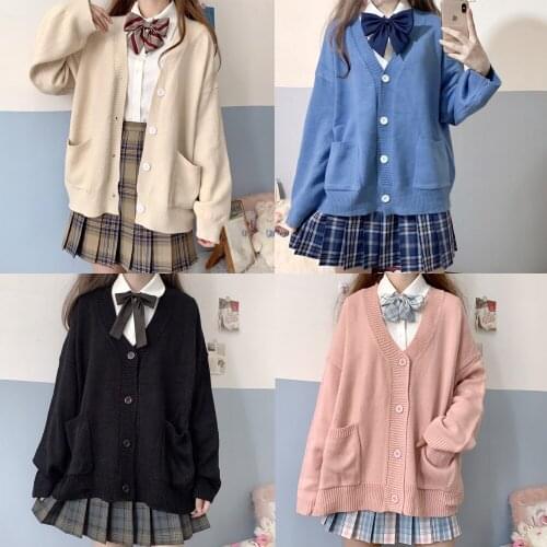 Japanese style sweater spring autumn V-neck cotton knitted sweater JK uniform cardigan multicolor Cosplay womens wear