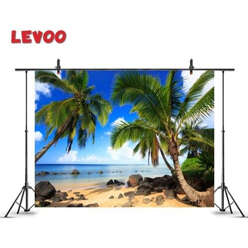LEVOO Summer Seaside Backdrop Palm Trees Hawaii Beach Morning Photography Background Shoot Props Photo Studio Vinyl Photophone