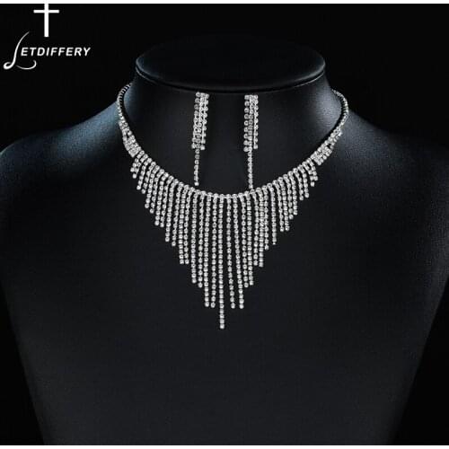 Letdiffery Vintage Luxury Rhinestone Necklace Brilliant Cubic Zircon Necklaces Earrings Jewelry Sets for Women Wedding Gifts
