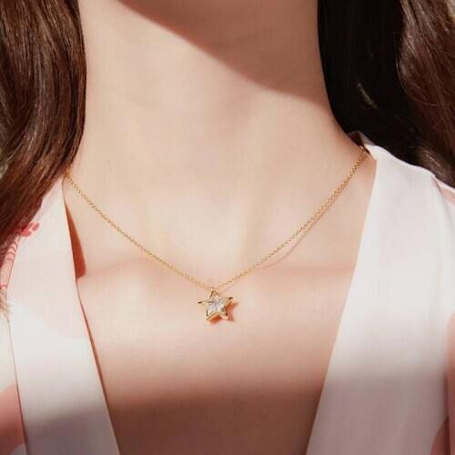 2019 Top sale 925 sterling silver simple classic single mini bezel CZ star stone necklace for women dainty box chain diy Jewelry