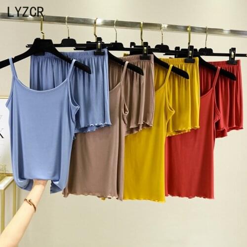 2 Piece Set Modal Tank Top and Short Loose Womens Summer Suits Shorts Plus Size Sets Homewear Ensemble Femme 2 Pieces Casual