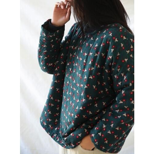 Winterjas Dames Women Floral Printed Parkas Blouson Femme Vintage Cotton Linen Pullover Tops 2020 Loose Warm Jump Padded Tops