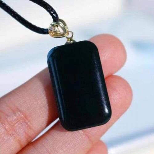 Natural Black Jade Blank Rectangular Pendant Necklace Women Genuine Hetian Jades Stone Charms Lucky Amulet Jewellery Gifts