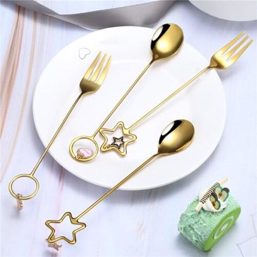 304 Stainless Steel Coffee Spoon Watermelon Ice Cream Spoon Tea Spoon Dessert Spoon Fork With Pretty Pendant Creative Tableware