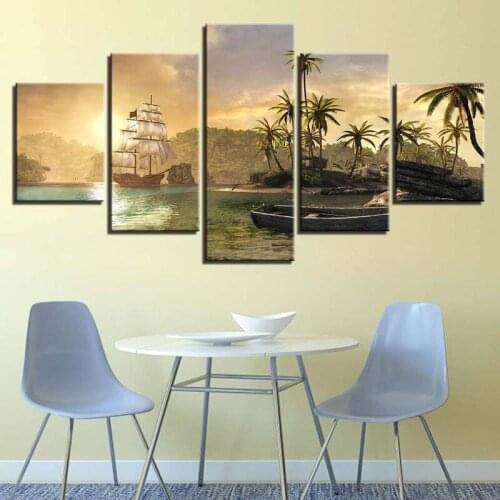 5D Diamond Painting 5 Pieces Of Coconut Trees In The Sailing Boat Of Wulian Island Full Diamond Embroidery Mosaic Art WW272