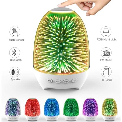 7 Color Changing Bluetooth Speaker 3D Glass Touch Control Bedside Fireworks Rechargeable Battery LED Table Lamp Light