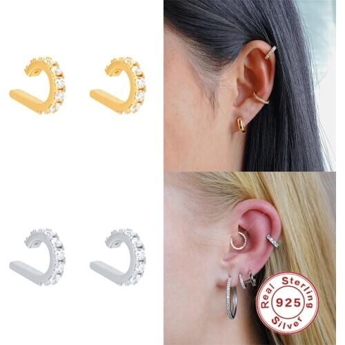 BOAKO 925 Sterling Silver Fashion Hole Openwork Rock Punk Ear Cuff Luxury Women Zircon Clip Earring Earcuff Patry Fine Jewelry