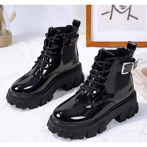 Leather Ankle Boots for Women Autumn Wedge Boots Platform Booties Ladies Lace Up Luxury Designer Lolita Shoes Black Woman Boots