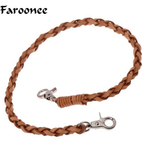 Rock Punk Genuine Leather Long Keychain For Men Women Handmade Woven Braid Key Chain On Pants Charms Keychains Waist Ornament