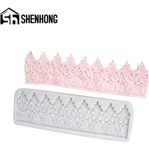SHENHONG Edge Fondant Mold Gumpaste Dessert Baking Tray Wedding Party Sugarcraft Pastry Silicone Mould Cake Decorating Tool