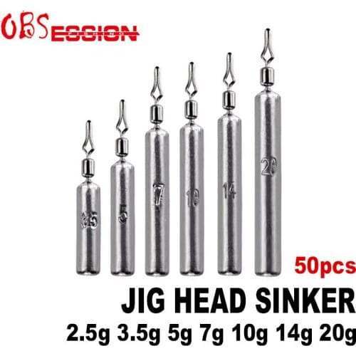 OBSESSION 50pcs Drop Shot Fishing Pencil Sinker 3.5g 5g 7g 10g 14g 20g Fish Weight Carp Fishing Baits Fishing Tackle Accessories