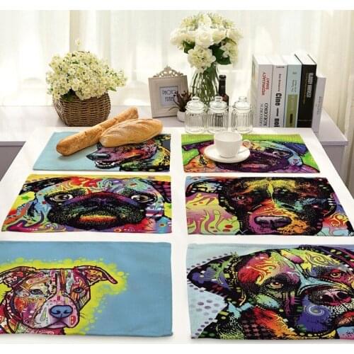 Oil painting dog table mat kitchen table table mats for dining table pink kitchen accessories kawaii bathroom Oilcloth on table
